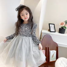 Load image into Gallery viewer, Free Hair Accessories Plush Sequin Dress Girl's Long Sleeve Puffy Dress Fairy Princess Dress