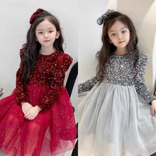 Load image into Gallery viewer, Free Hair Accessories Plush Sequin Dress Girl's Long Sleeve Puffy Dress Fairy Princess Dress
