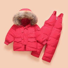 Load image into Gallery viewer, Winter Baby Boys Snowsuits 2020 Children's Down Jacket with Big Fur Hooed 4 Solid Colors with Zipper kids Down Jacket Set 2pcs