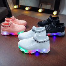 Load image into Gallery viewer, Kids Sneakers Children Baby Girls Boys Letter Mesh Led Luminous Socks Sport Run Sneakers Shoes Sapato Infantil Light Up Shoes