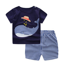 Load image into Gallery viewer, Baby Boys Clothing Sets Baseball Uniform 2pcs/Set  Baby Girls Clothes Cartoon Blue Whale Short Sleeve Infant Cotton Underwear