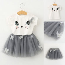 Load image into Gallery viewer, Kids Baby Girls Outfits Clothes Cat Print Short SleeveT-shirt Tops Tutu Dress 2Pcs Set 2-7Y