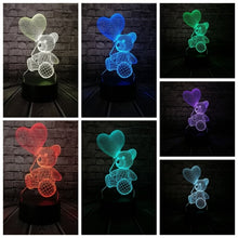 Load image into Gallery viewer, Baby Teddy Bear Hold Love Heart Balloon 3D USB LED Lamp Table Night Light Home Room Decor Kids Toy Christmas Gift Beside