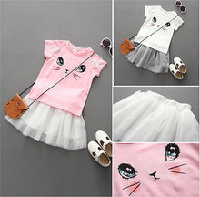 Load image into Gallery viewer, Kids Baby Girls Outfits Clothes Cat Print Short SleeveT-shirt Tops Tutu Dress 2Pcs Set 2-7Y