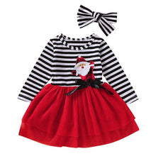 Load image into Gallery viewer, Toddler Girls Christmas Dress Santa Striped Print Tulle Dress+Headband Outfits Toddler Christmas Dress Girls Vestido Infantil