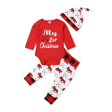 Load image into Gallery viewer, Lovely Baby Boy My First Christmas Letter Romper Kids T-Shirts Pant Newborn Hat Outfits Girl Xmas Set Autumn Clothing 2PCS Sets