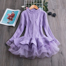 Load image into Gallery viewer, Winter Knitted Chiffon Girl Dress Christmas Party Long Sleeve Children Clothes Kids Dresses For Girls New Year Clothing