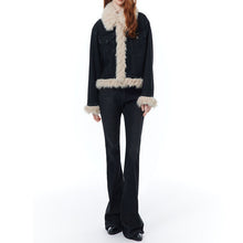 Load image into Gallery viewer, Vintage Wool Collar Color Contrast Denim Cotton Jacket Women's Winter Premium Loose Lapel Warm Black Short Cotton Jacket