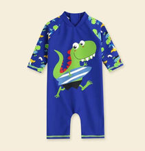 Load image into Gallery viewer, Swimwear Baby Kids Long Sleeve Blue Fish Baby Boy Swimwear Suits One Piece Swimsuit Baby Swimsuit Bathing Suits 80-130cm Baby