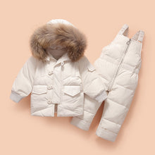 Load image into Gallery viewer, Winter Baby Boys Snowsuits 2020 Children's Down Jacket with Big Fur Hooed 4 Solid Colors with Zipper kids Down Jacket Set 2pcs