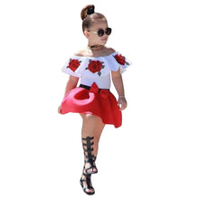 Load image into Gallery viewer, Baby Girls Suit Set Toddler Baby Girls Sleeveless Off Shoulder Embroidery Rose Tops+Skirts Outfits