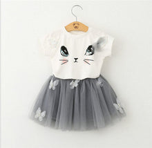 Load image into Gallery viewer, Kids Baby Girls Outfits Clothes Cat Print Short SleeveT-shirt Tops Tutu Dress 2Pcs Set 2-7Y