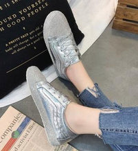 Load image into Gallery viewer, Sneakers Women Flats Golden Silver Shoes Rhinestone Bling Casual Shoes Korean Luxury Creepers Superstar Shoes Streetwear