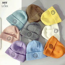 Load image into Gallery viewer, Baby Hat Solid Color Boy Girl Cartoon Smile Embroidery Winter Kids Knitted Hats Children  Warm Beanies Child Caps For Babies