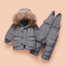 Load image into Gallery viewer, Winter Baby Boys Snowsuits 2020 Children's Down Jacket with Big Fur Hooed 4 Solid Colors with Zipper kids Down Jacket Set 2pcs