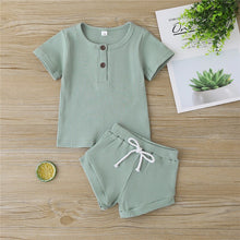 Load image into Gallery viewer, Toddler Baby Boys Girls Summer Clothes Newborn Ribbed Knitted Baby Button T-shirts Tops+Shorts Infant Clothing Outfits Sets
