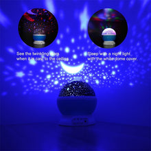 Load image into Gallery viewer, LED Projector Star Moon Night Light Sky Rotating Operated Nightlight Lamp For Children Kids Baby Bedroom Nursery Christmas Gift