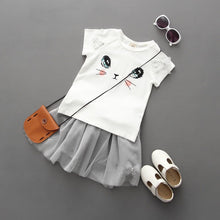 Load image into Gallery viewer, Kids Baby Girls Outfits Clothes Cat Print Short SleeveT-shirt Tops Tutu Dress 2Pcs Set 2-7Y
