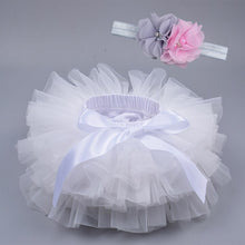Load image into Gallery viewer, Baby girl tutu skirt 2pcs tulle lace bloomers diaper cover Newborn infant outfits  Mauv headband flower set Baby mesh bloomer