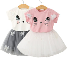 Load image into Gallery viewer, Kids Baby Girls Outfits Clothes Cat Print Short SleeveT-shirt Tops Tutu Dress 2Pcs Set 2-7Y