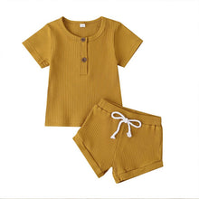 Load image into Gallery viewer, Toddler Baby Boys Girls Summer Clothes Newborn Ribbed Knitted Baby Button T-shirts Tops+Shorts Infant Clothing Outfits Sets