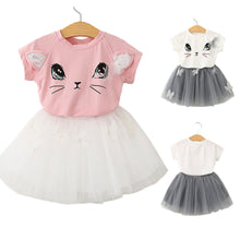 Load image into Gallery viewer, Kids Baby Girls Outfits Clothes Cat Print Short SleeveT-shirt Tops Tutu Dress 2Pcs Set 2-7Y