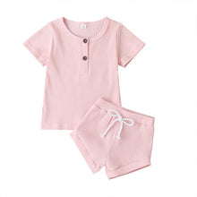 Load image into Gallery viewer, Toddler Baby Boys Girls Summer Clothes Newborn Ribbed Knitted Baby Button T-shirts Tops+Shorts Infant Clothing Outfits Sets