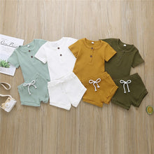Load image into Gallery viewer, Toddler Baby Boys Girls Summer Clothes Newborn Ribbed Knitted Baby Button T-shirts Tops+Shorts Infant Clothing Outfits Sets