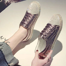 Load image into Gallery viewer, Sneakers Women Flats Golden Silver Shoes Rhinestone Bling Casual Shoes Korean Luxury Creepers Superstar Shoes Streetwear