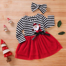 Load image into Gallery viewer, Toddler Girls Christmas Dress Santa Striped Print Tulle Dress+Headband Outfits Toddler Christmas Dress Girls Vestido Infantil