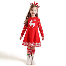Load image into Gallery viewer, Kids Dresses For Girls Long Sleeve Deer Snowflake Print Dress New Year Costume Princess Dress Kids Christmas Clothes Vestidos