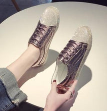 Load image into Gallery viewer, Sneakers Women Flats Golden Silver Shoes Rhinestone Bling Casual Shoes Korean Luxury Creepers Superstar Shoes Streetwear