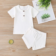 Load image into Gallery viewer, Toddler Baby Boys Girls Summer Clothes Newborn Ribbed Knitted Baby Button T-shirts Tops+Shorts Infant Clothing Outfits Sets