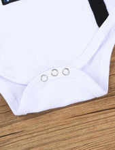 Load image into Gallery viewer, Newborn Baby Boys Gentleman Clothing Set Short Sleeve Letter Romper Tops Straps Shorts Outfits 1st Birthday Clothes for Babies