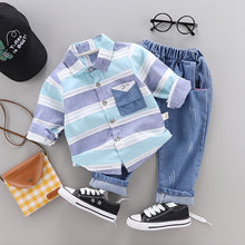 Load image into Gallery viewer, Fashion baby boys clothes spring children clothing gentleman baby boy striped shirt+jeans 2pcs set Newborn baby boy clothes