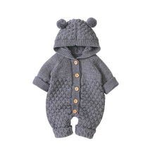 Load image into Gallery viewer, Children's Fur Ball Hooded Knitted One-piece Romper