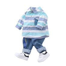 Load image into Gallery viewer, Fashion baby boys clothes spring children clothing gentleman baby boy striped shirt+jeans 2pcs set Newborn baby boy clothes