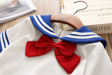 Load image into Gallery viewer, HE Hello Enjoy Baby Girl Boutique Set Preppy Style Sailor Moon Bow Tops+Blue Pleated Skirt Suit Kids Girls Clothes Children
