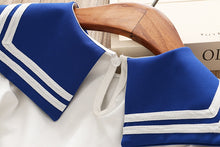 Load image into Gallery viewer, HE Hello Enjoy Baby Girl Boutique Set Preppy Style Sailor Moon Bow Tops+Blue Pleated Skirt Suit Kids Girls Clothes Children