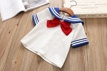 Load image into Gallery viewer, HE Hello Enjoy Baby Girl Boutique Set Preppy Style Sailor Moon Bow Tops+Blue Pleated Skirt Suit Kids Girls Clothes Children