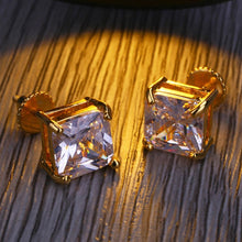 Load image into Gallery viewer, Hip Hop Bling Stud Earrings Gold/Silver Color Iced Out Micro Pave 8mm CZ Stone Lab D Earrings