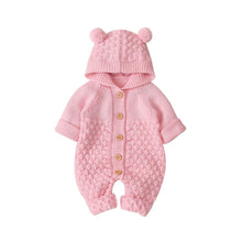 Load image into Gallery viewer, Children's Fur Ball Hooded Knitted One-piece Romper