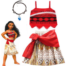 Load image into Gallery viewer, Girls Moana Cosplay Costume for Kids Vaiana Princess Dress Clothes with Necklace for Halloween Costumes Gifts for Girl