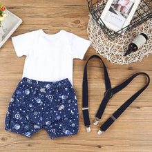 Load image into Gallery viewer, Newborn Baby Boys Gentleman Clothing Set Short Sleeve Letter Romper Tops Straps Shorts Outfits 1st Birthday Clothes for Babies