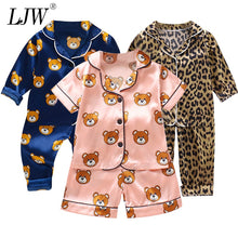 Load image into Gallery viewer, LJW Children&#39;s pajamas set Baby suit Kids Clothes Toddler Boys Girls Ice silk satin Tops Pants Set home Wear Kids pajamas
