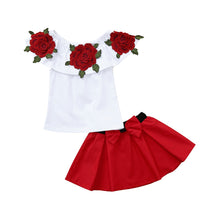 Load image into Gallery viewer, Baby Girls Suit Set Toddler Baby Girls Sleeveless Off Shoulder Embroidery Rose Tops+Skirts Outfits
