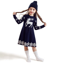 Load image into Gallery viewer, Kids Dresses For Girls Long Sleeve Deer Snowflake Print Dress New Year Costume Princess Dress Kids Christmas Clothes Vestidos
