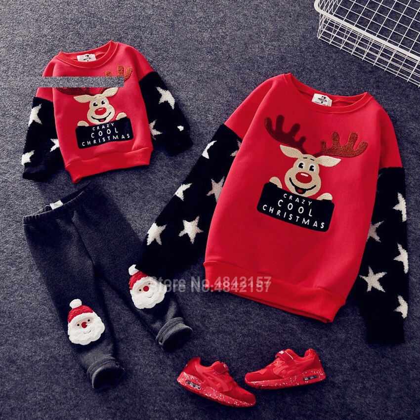 19colors 2024 New Year Family Christmas Sweaters Xmas Hoodies Pajamas Warm Santa Claus Elk Embroidery Adult Kids Sweatshirt Gift