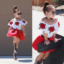 Load image into Gallery viewer, Baby Girls Suit Set Toddler Baby Girls Sleeveless Off Shoulder Embroidery Rose Tops+Skirts Outfits
