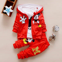 Load image into Gallery viewer, 3pcs/set Baby Boy Girl Clothes Cartoon Mickey Mouse Bear Hooded Coat+T Shirt+Pant Kid Sport Suit For Children Clothing Tracksuit
